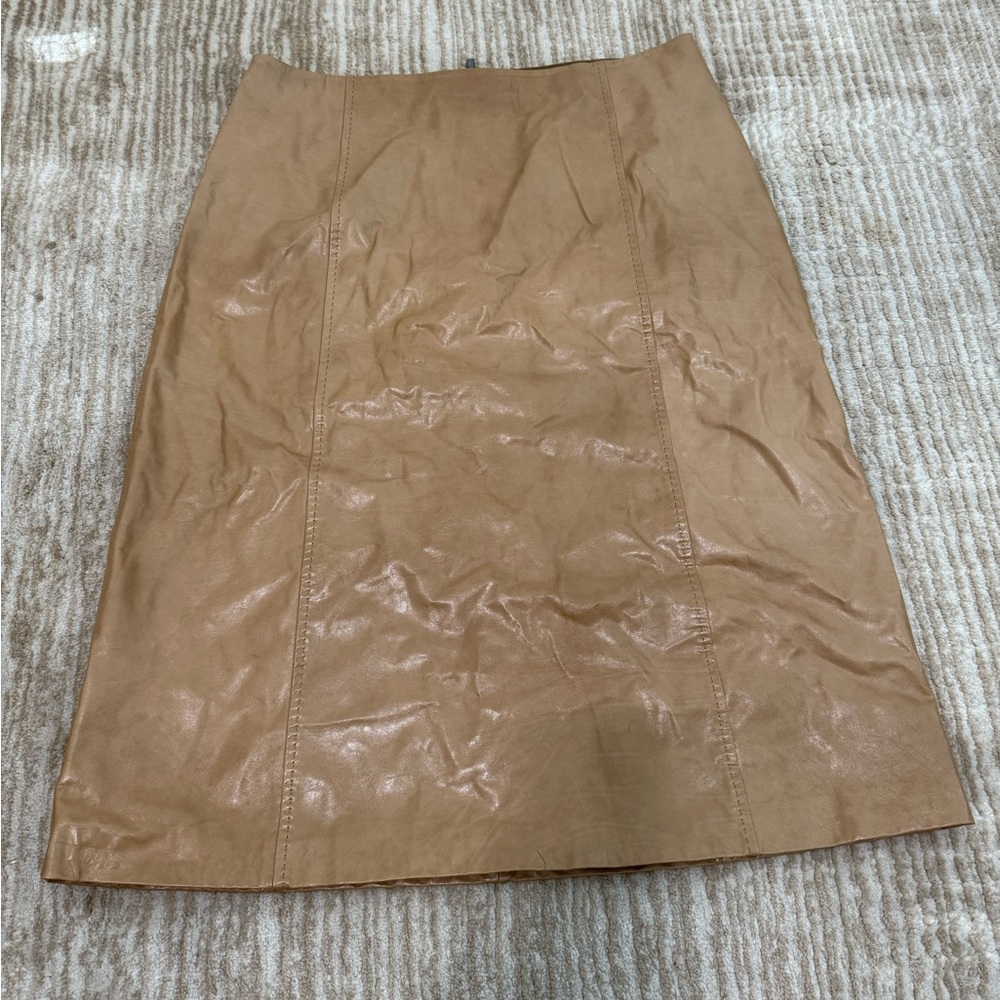 St John Leather Elegant Tan Skirt